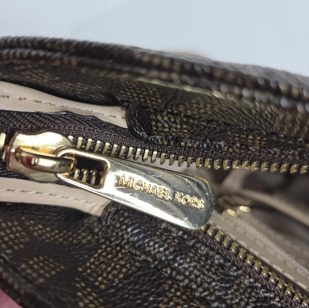 MICHAEL Michael Kors Jet Setter Large Brown Logo Crossbody Bag - Picture 14 of 16